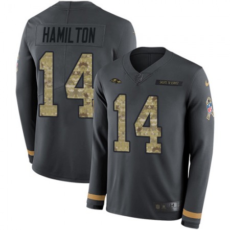 Nike Ravens #14 Kyle Hamilton Anthracite Salute to Service Men's Stitched NFL Limited Therma Long Sleeve Jersey