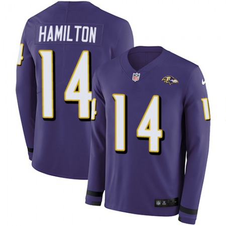 Nike Ravens #14 Kyle Hamilton Purple Team Color Men's Stitched NFL Limited Therma Long Sleeve Jersey