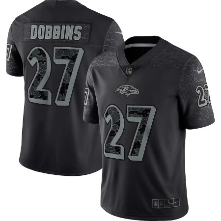 Baltimore Ravens #27 J.K. Dobbins Black Men's Nike NFL Black Reflective Limited Jersey