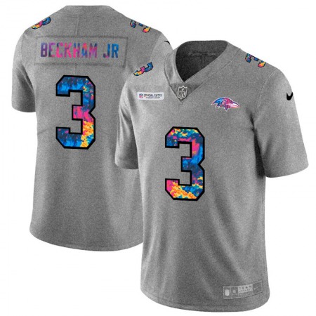 Baltimore Ravens #3 Odell Beckham Jr. Men's Nike Multi-Color 2020 NFL Crucial Catch NFL Jersey Greyheather