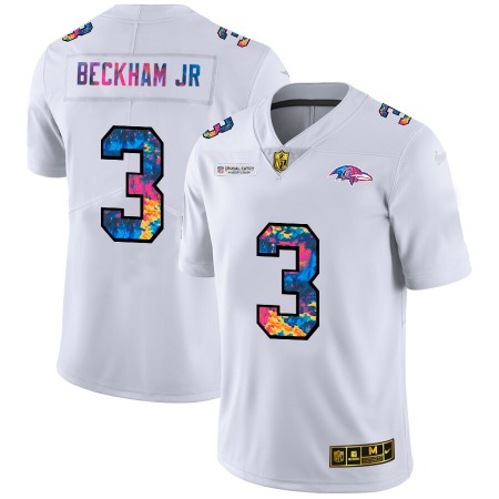 Baltimore Ravens #3 Odell Beckham Jr. Men's White Nike Multi-Color 2020 NFL Crucial Catch Limited NFL Jersey