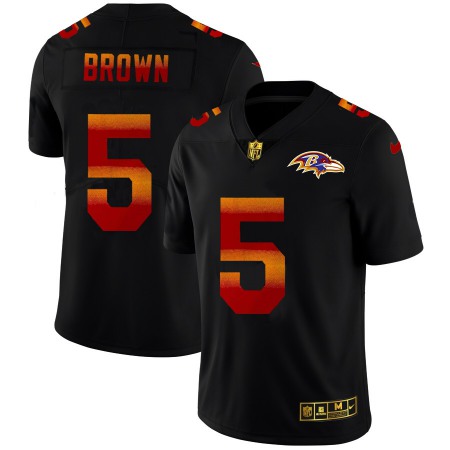 Baltimore Ravens #5 Marquise Brown Men's Black Nike Red Orange Stripe Vapor Limited NFL Jersey