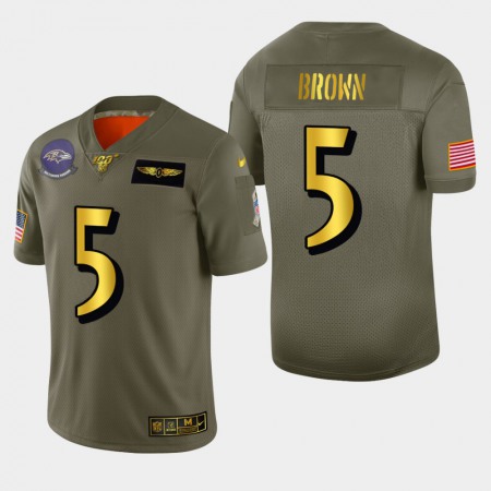 Baltimore Ravens #5 Marquise Brown Men's Nike Olive Gold 2019 Salute to Service Limited NFL 100 Jersey