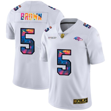 Baltimore Ravens #5 Marquise Brown Men's White Nike Multi-Color 2020 NFL Crucial Catch Limited NFL Jersey