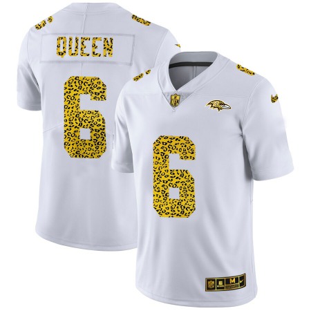Baltimore Ravens #6 Patrick Queen Men's Nike Flocked Leopard Print Vapor Limited NFL Jersey White