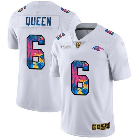 Baltimore Ravens #6 Patrick Queen Men's White Nike Multi-Color 2020 NFL Crucial Catch Limited NFL Jersey