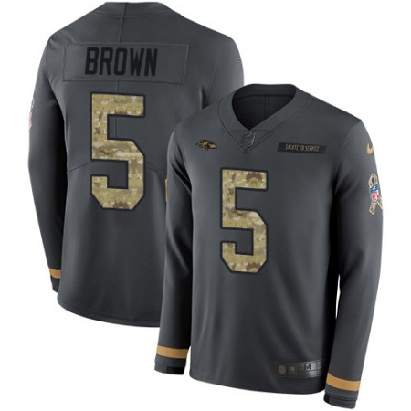 Nike Ravens #5 Marquise Brown Anthracite Salute to Service Men's Stitched NFL Limited Therma Long Sleeve Jersey