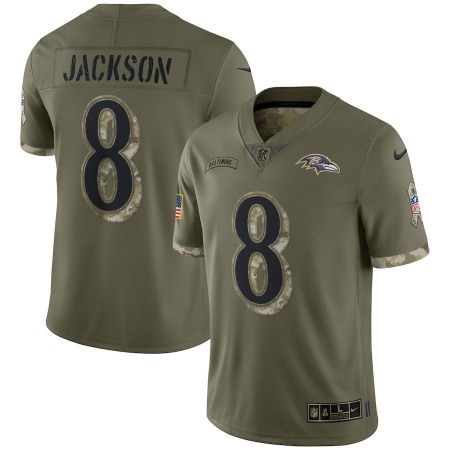 Baltimore Ravens #8 Lamar Jackson Nike Men's 2022 Salute To Service Limited Jersey - Olive