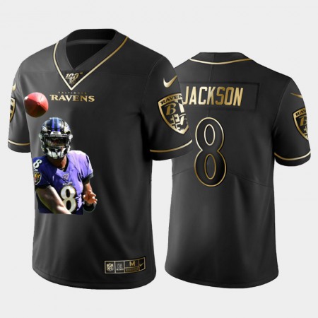 Baltimore Ravens #8 Lamar Jackson Nike Team Hero 6 Vapor Limited NFL 100 Jersey Black Golden