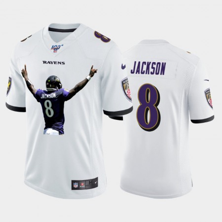 Baltimore Ravens #8 Lamar Jackson Nike Team Hero 7 Vapor Limited NFL 100 Jersey White