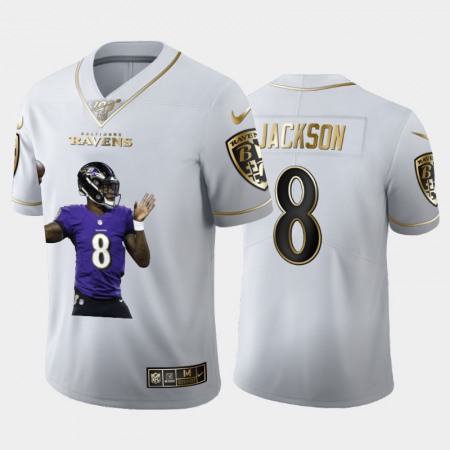 Baltimore Ravens #8 Lamar Jackson Nike Team Hero Vapor Limited NFL 100 Jersey White Golden