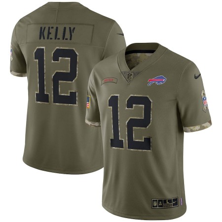 Buffalo Bills #12 Jim Kelly Nike Men's 2022 Salute To Service Limited Jersey - Olive