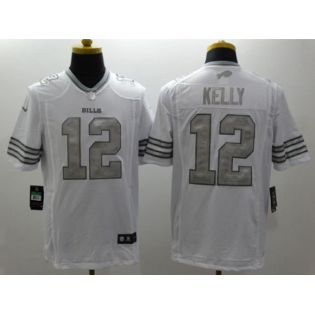 Nike Bills #12 Jim Kelly White Men's Stitched NFL Limited Platinum Jersey