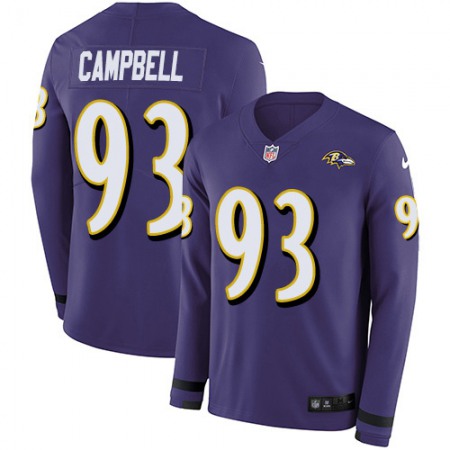 Nike Ravens #93 Calais Campbell Purple Team Color Men's Stitched NFL Limited Therma Long Sleeve Jersey