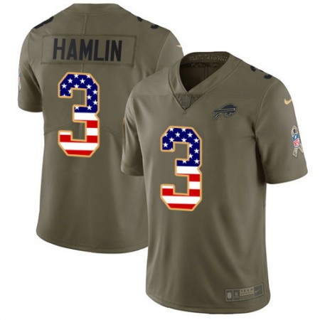 Nike Bills #3 Damar Hamlin Olive/USA Flag Men's Stitched NFL Limited 2017 Salute To Service Jersey