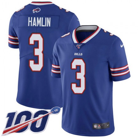 Nike Bills #3 Damar Hamlin Royal Blue Team Color Men's Stitched NFL 100th Season Vapor Limited Jersey