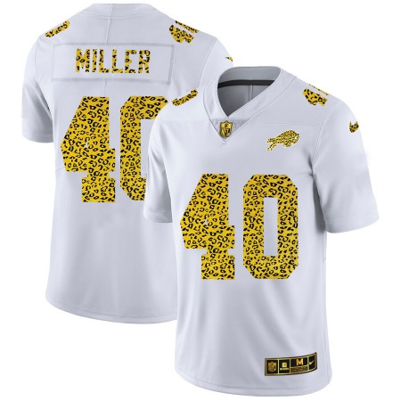 Buffalo Bills #40 Von Miller Men's Nike Flocked Leopard Print Vapor Limited NFL Jersey White