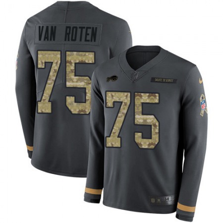 Nike Bills #75 Greg Van Roten Anthracite Salute to Service Men's Stitched NFL Limited Therma Long Sleeve Jersey