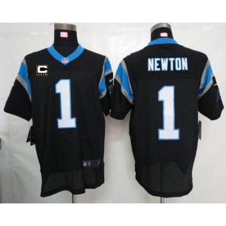 Nike Panthers #1 Cam Newton Black Team Color With C Patch Men's Stitched NFL Elite Jersey