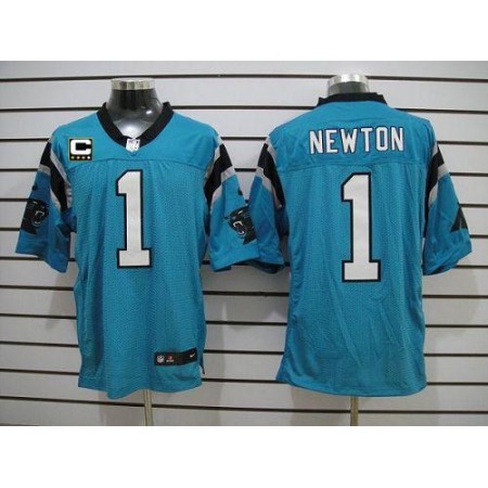 Nike Panthers #1 Cam Newton Blue Alternate With C Patch Men's Stitched NFL Elite Jersey