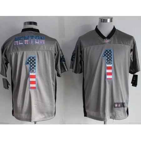 Nike Panthers #1 Cam Newton Grey Men's Stitched NFL Elite USA Flag Fashion Jersey