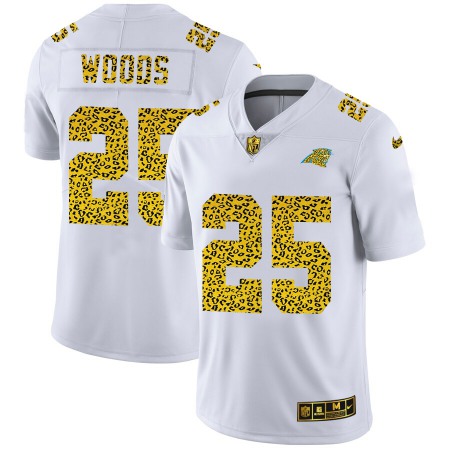 Carolina Panthers #25 Xavier Woods Men's Nike Flocked Leopard Print Vapor Limited NFL Jersey White