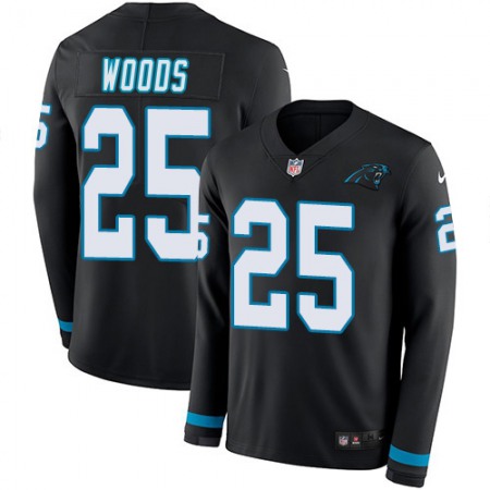 Nike Panthers #25 Xavier Woods Black Team Color Men's Stitched NFL Limited Therma Long Sleeve Jersey