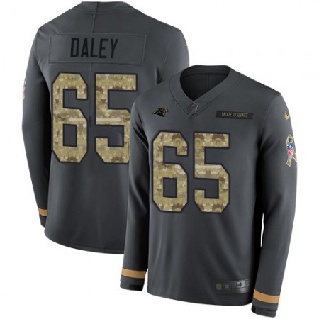 Nike Panthers #65 Dennis Daley Anthracite Salute to Service Men's Stitched NFL Limited Therma Long Sleeve Jersey