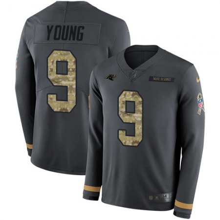 Nike Panthers #9 Bryce Young Anthracite Salute to Service Men's Stitched NFL Limited Therma Long Sleeve Jersey