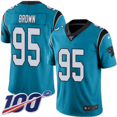Nike Panthers #95 Derrick Brown Blue Men's Stitched NFL Limited Rush 100th Season Jersey