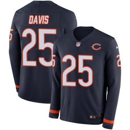 Men's Bears #25 Mike Davis Navy Blue Team Color Men's Stitched NFL Limited Therma Long Sleeve Jersey