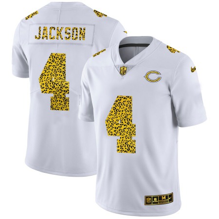 Chicago Bears #4 Eddie Jackson Men's Nike Flocked Leopard Print Vapor Limited NFL Jersey White