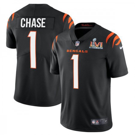Cincinnati Bengals #1 Ja'Marr Chase Black Super Bowl LVI Patch Men's Nike Vapor Limited Jersey