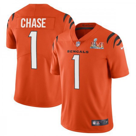 Cincinnati Bengals #1 Ja'Marr Chase Orange Super Bowl LVI Patch Men's Nike Alternate Vapor Limited Jersey
