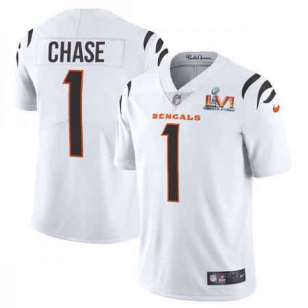 Cincinnati Bengals #1 Ja'Marr Chase White Super Bowl LVI Patch Men's Nike Vapor Limited Jersey