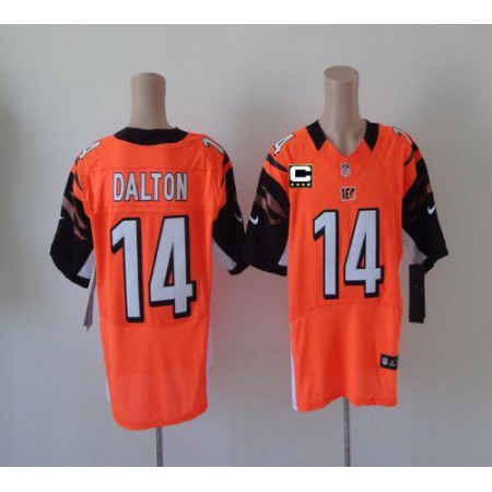 Nike Bengals #14 Andy Dalton Orange Alternate With C Patch Men's Stitched NFL Elite Jersey