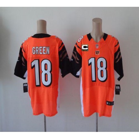 Nike Bengals #18 A.J. Green Orange Alternate With C Patch Men's Stitched NFL Elite Jersey