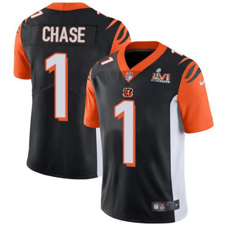 Nike Bengals #1 Ja'Marr Chase Black Team Color Super Bowl LVI Patch Men's Stitched NFL Vapor Untouchable Limited Jersey