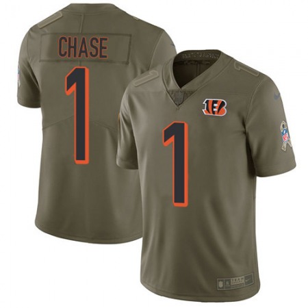Nike Bengals #1 Ja'Marr Chase Olive Men's Stitched NFL Limited 2017 Salute To Service Jersey