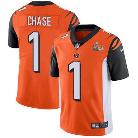 Nike Bengals #1 Ja'Marr Chase Orange Alternate Super Bowl LVI Patch Men's Stitched NFL Vapor Untouchable Limited Jersey