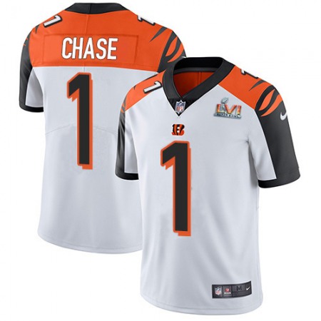 Nike Bengals #1 Ja'Marr Chase White Super Bowl LVI Patch Men's Stitched NFL Vapor Untouchable Limited Jersey