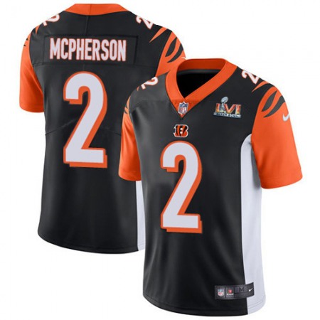 Nike Bengals #2 Evan McPherson Black Team Color Super Bowl LVI Patch Men's Stitched NFL Vapor Untouchable Limited Jersey