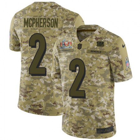 Nike Bengals #2 Evan McPherson Camo Super Bowl LVI Patch Men's Stitched NFL Limited 2018 Salute To Service Jersey