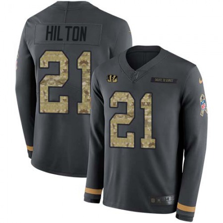 Nike Bengals #21 Mike Hilton Anthracite Salute to Service Men's Stitched NFL Limited Therma Long Sleeve Jersey