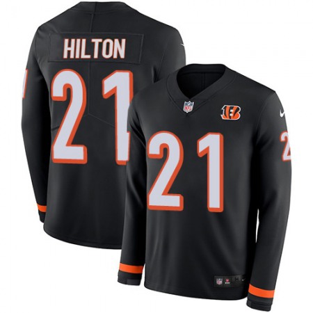 Nike Bengals #21 Mike Hilton Black Team Color Men's Stitched NFL Limited Therma Long Sleeve Jersey