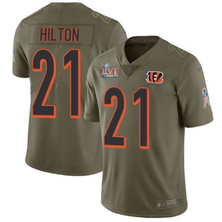 Nike Bengals #21 Mike Hilton Olive Super Bowl LVI Patch Men's Stitched NFL Limited 2017 Salute To Service Jersey