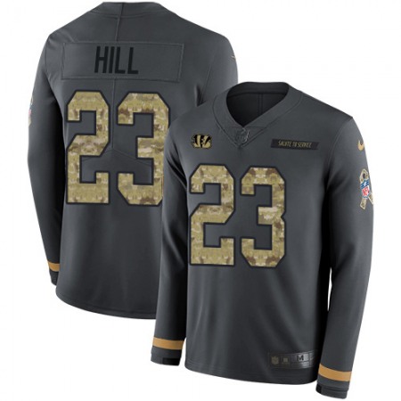 Nike Bengals #23 Daxton Hill Anthracite Salute to Service Men's Stitched NFL Limited Therma Long Sleeve Jersey