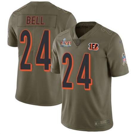 Nike Bengals #24 Vonn Bell Olive Super Bowl LVI Patch Men's Stitched NFL Limited 2017 Salute To Service Jersey