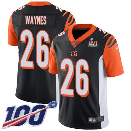 Nike Bengals #26 Trae Waynes Black Team Color Super Bowl LVI Patch Men's Stitched NFL 100th Season Vapor Limited Jersey