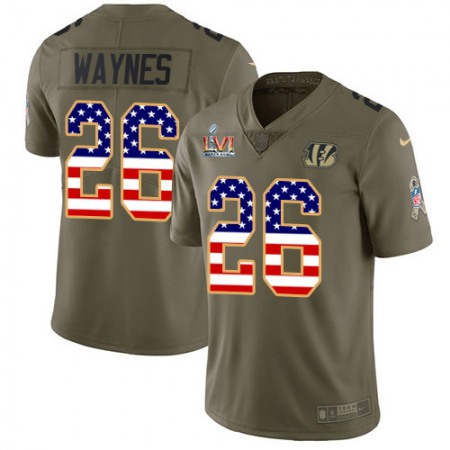 Nike Bengals #26 Trae Waynes Olive/USA Super Bowl LVI Patch Flag Men's Stitched NFL Limited 2017 Salute To Service Jersey